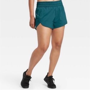 All In Motion Teal Blue Lined Mid Rise Running Athletic Shorts